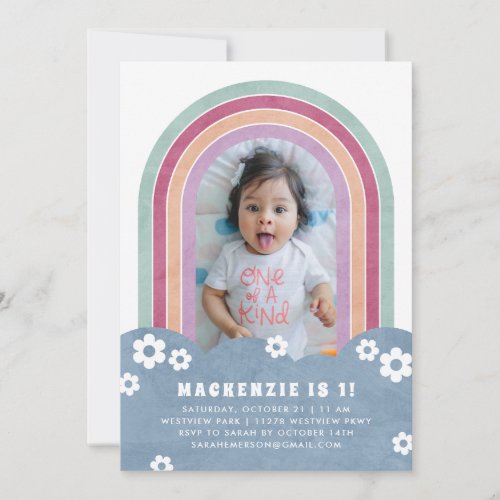 Retro Rainbow Kids Birthday Invitation _ Mulberry