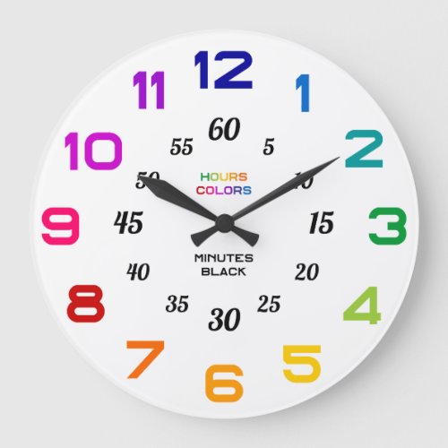 Retro Rainbow Learn to Tell Time Kids Classroom Large Clock