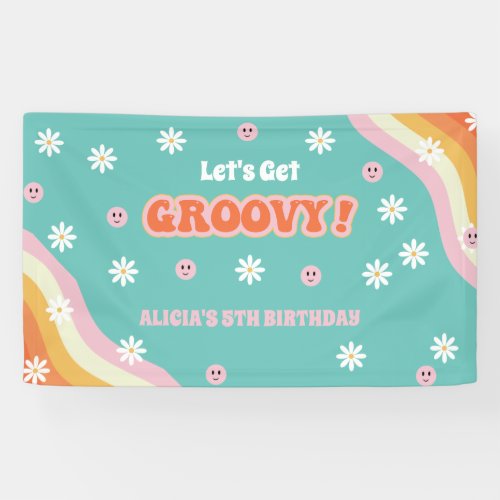 Retro Rainbow Lets Get Groovy Birthday  Banner