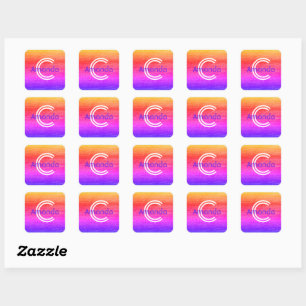 Retro Rainbow Monogram Initial & Name Envelope Square Sticker
