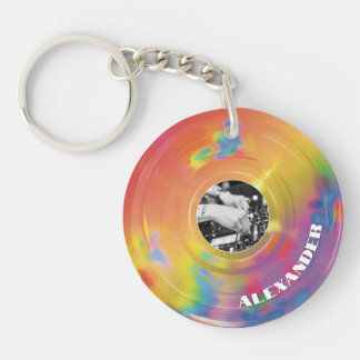 Retro Rainbow Music Producer DJ Vinyl Record Keychain