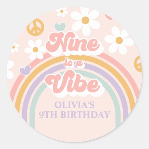 Retro Rainbow Nine is a Vibe 9th Birthday Classic Round Sticker