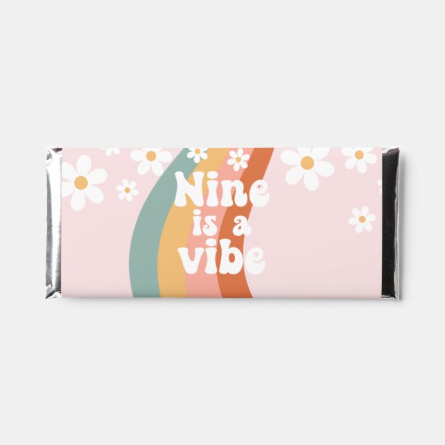 Retro Rainbow Nine is a Vibe Daisy 9th Birthday Hershey Bar Favors (Front)