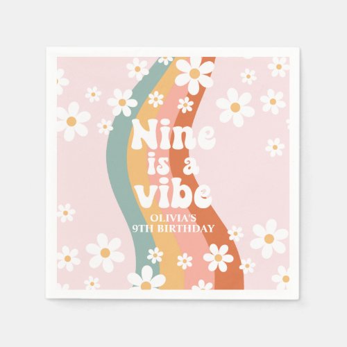 Retro Rainbow Nine is a Vibe Daisy 9th Birthday Napkins