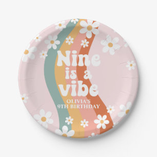 Retro Rainbow Nine is a Vibe Daisy 9th Birthday Paper Plates