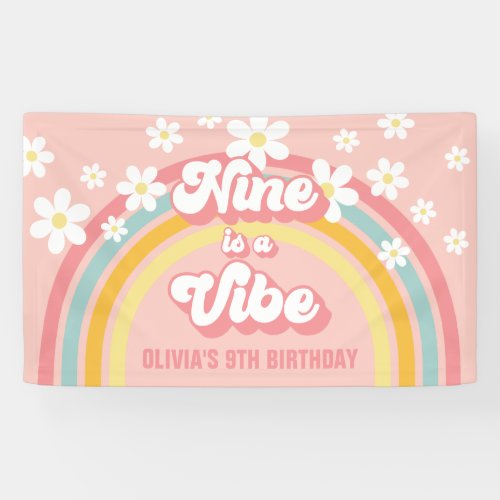 Retro Rainbow Nine is a Vibe Groovy 9th Birthday Banner