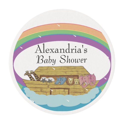 Retro Rainbow Noahs Ark Baby Shower Edible Frosting Rounds
