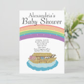 Retro Rainbow Noah's Ark Baby Shower invitation (Standing Front)