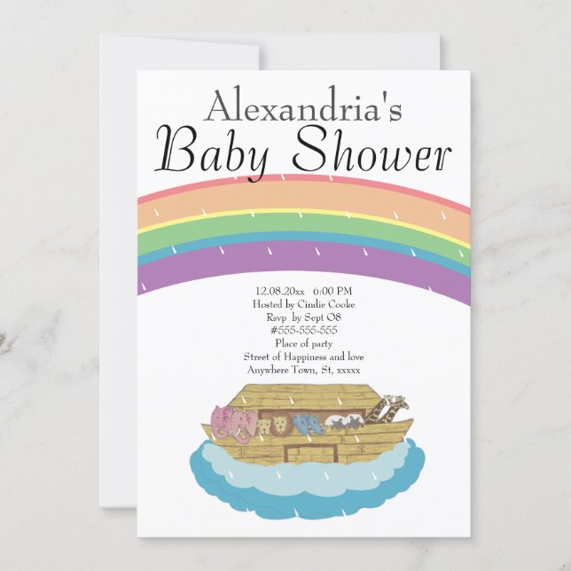 Retro Rainbow Noah's Ark Baby Shower invitation (Front)