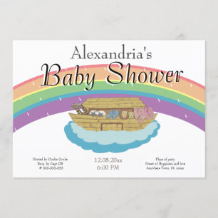 Retro Rainbow Noah's Ark Baby Shower invitation