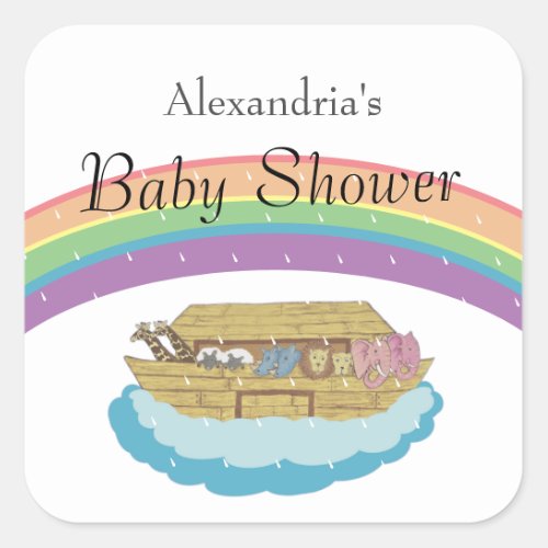 Retro Rainbow Noahs Ark Baby Shower  Square Sticker