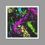 Retro Rainbow of Neon Paint Splatters on Black Paper Napkins