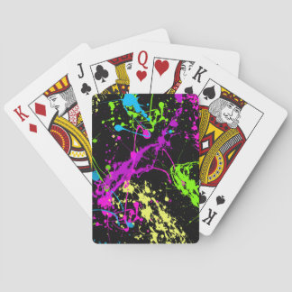 Retro Rainbow of Neon Paint Splatters on Black Poker Cards