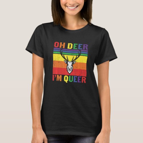 Retro Rainbow Oh Deer Im Queer  Lesbian Gay Lgbtq T_Shirt