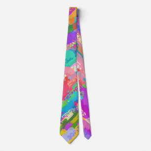 Retro Rainbow Paint Splat Surface Pattern Neck Tie