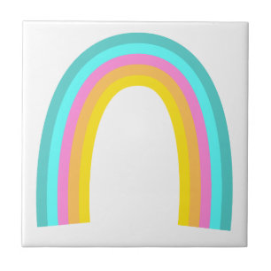 Retro Rainbow Pastel Green Teal Red Orange Yellow Ceramic Tile
