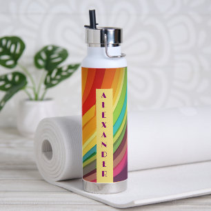 Retro Rainbow pattern No2 Personalized Name Water Bottle