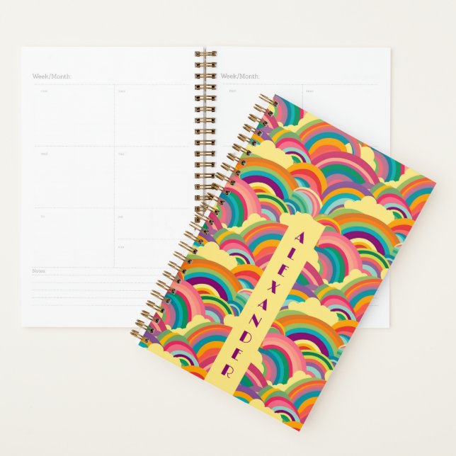 Retro Rainbow pattern Personalized Name Planner (Display)