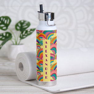 Retro Rainbow pattern Personalized Name Water Bottle