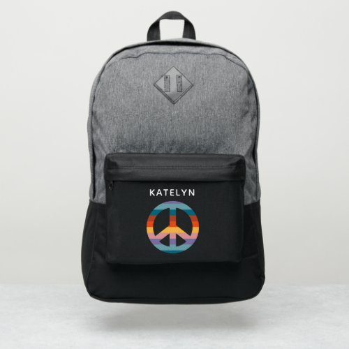 Retro Rainbow Peace Sign Personalized Name  Port Authority Backpack