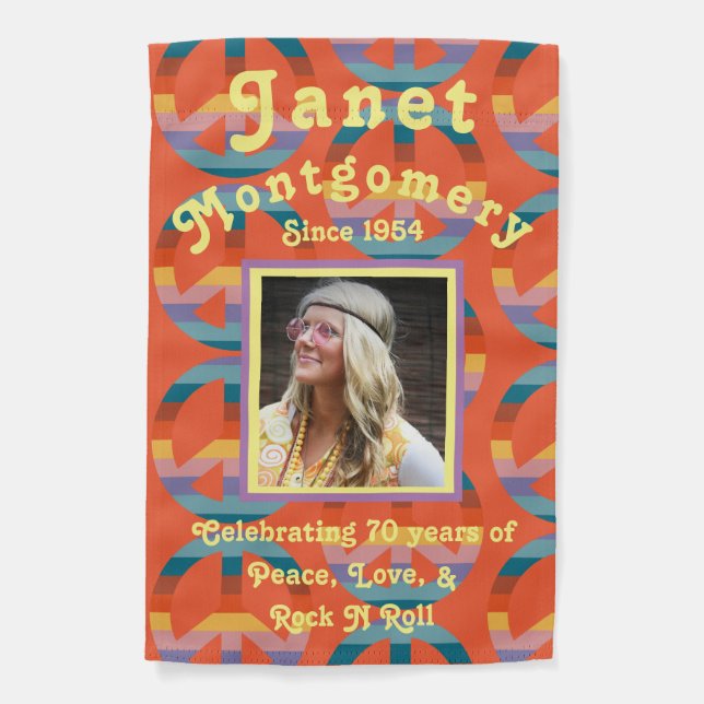 Retro Rainbow Peace Sign Photo Birthday  (Front)