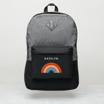 Retro Rainbow Personalized Custom Name Port Authority® Backpack by Gorjo_Designs at Zazzle