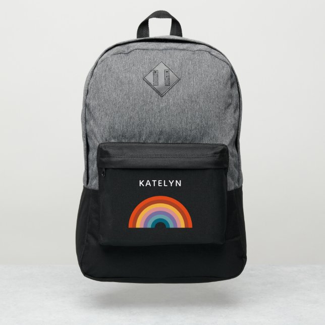 Retro Rainbow Personalized Custom Name Port Authority® Backpack (Front)