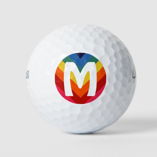 Retro Rainbow Personalized Monogram Colorful Golf Balls
