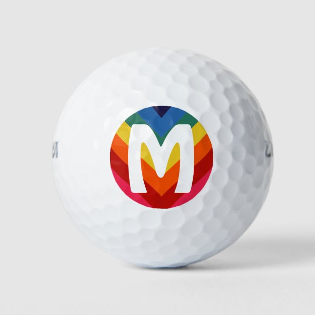 Retro Rainbow Personalized Monogram Colorful Golf Balls (Front)