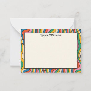 Retro Rainbow Personalized Name Modern Note Card