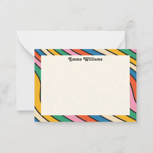 Retro Rainbow Personalized Name Modern Note Card | Zazzle