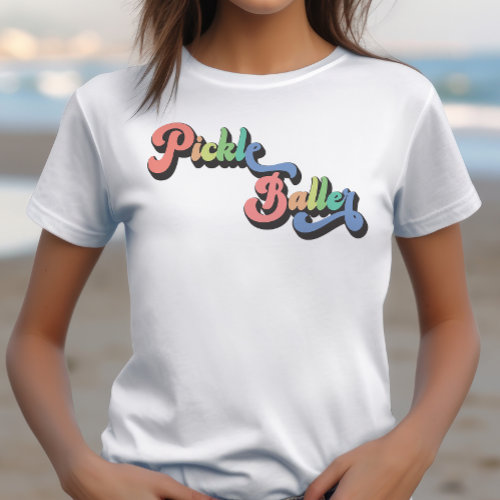 Retro Rainbow Pickleballer Funny pickleball  T_Shirt