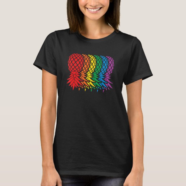 Retro Rainbow Pineapples Upside Down Pineapple Swi T-Shirt (Front)