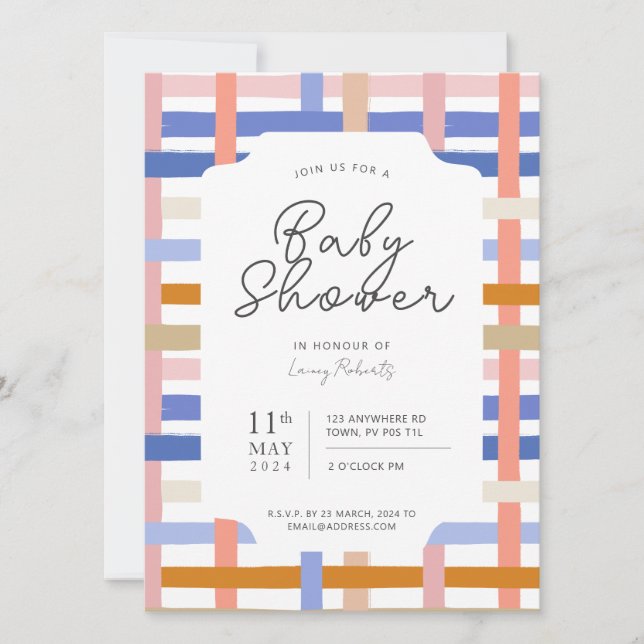 Retro Rainbow Plaid Checkerboard Baby Shower Invitation (Front)