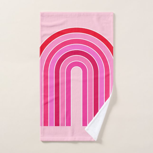 Retro Rainbow Preppy Pink And Red Arch Bath Towel Set (Hand Towel)
