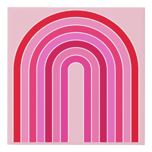 Retro Rainbow Preppy Pink And Red Arch Faux Canvas Print (Front)