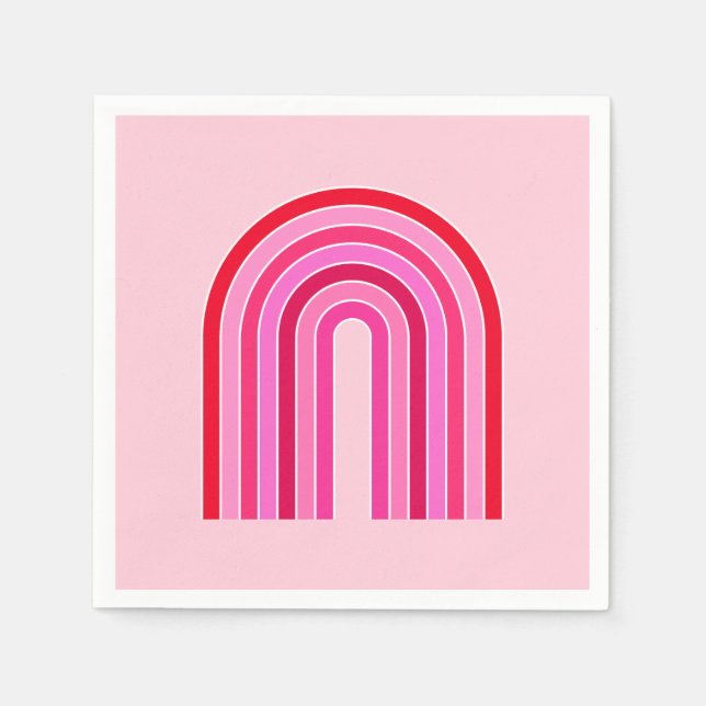 Retro Rainbow Preppy Pink And Red Arch Napkins (Front)
