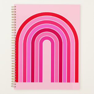 Retro Rainbow Preppy Pink And Red Arch Planner