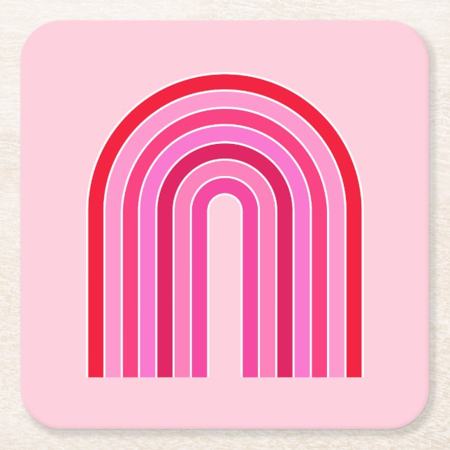 Retro Rainbow Preppy Pink And Red Arch Square Paper Coaster (Front)