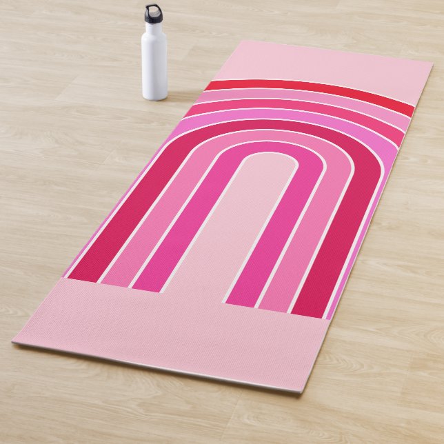 Retro Rainbow Preppy Pink And Red Arch Yoga Mat (In Situ)
