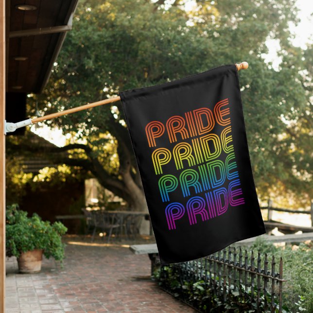 Retro Rainbow Pride House Flag (In SItu)