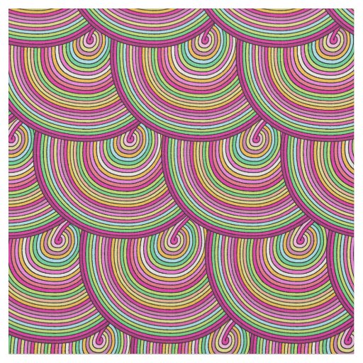 Retro Rainbow Psychedelic Circles Pattern Fabric