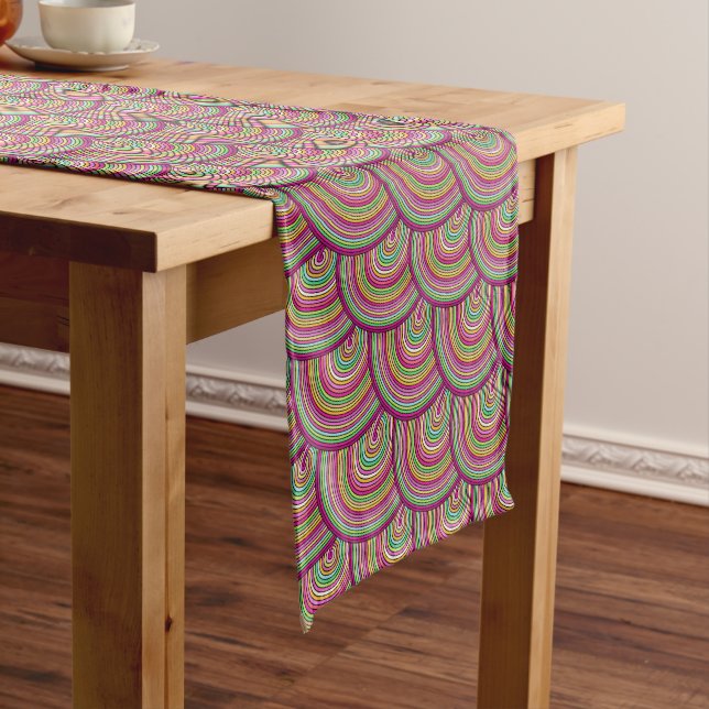 Retro Rainbow Psychedelic Circles Pattern Short Table Runner (In Situ)