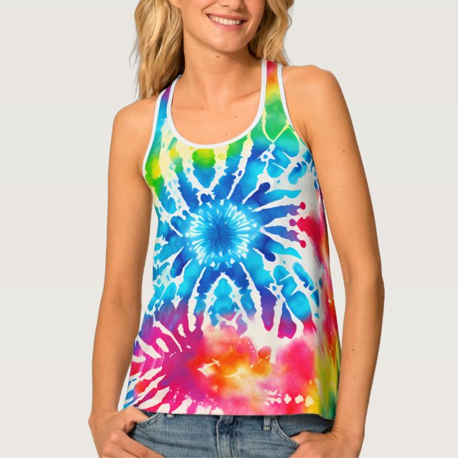 *~* Retro Rainbow Psychodelic Hipster Tie Dye  Tank Top (Front)