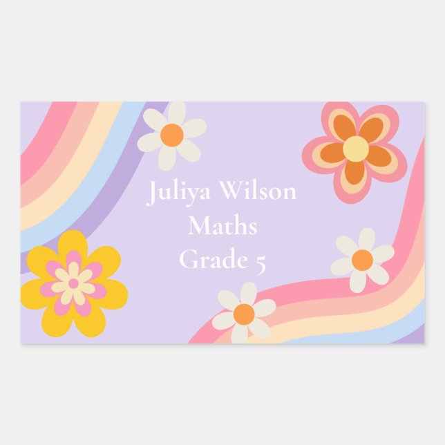 Retro Rainbow  purple back to school Rectangular Sticker (Front)