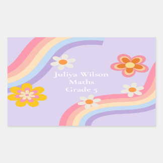 Retro Rainbow purple back to school Rectangular Sticker