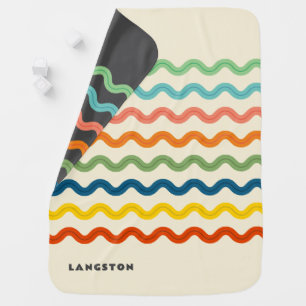 Retro Rainbow Ric Rac Stripes with Name Baby Blanket