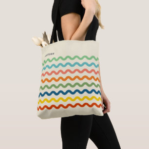 Retro Rainbow Ric Rac Stripes with Name Tote Bag