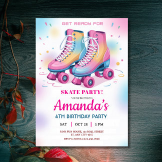 Retro Rainbow Roller Skate Birthday Party Invitation