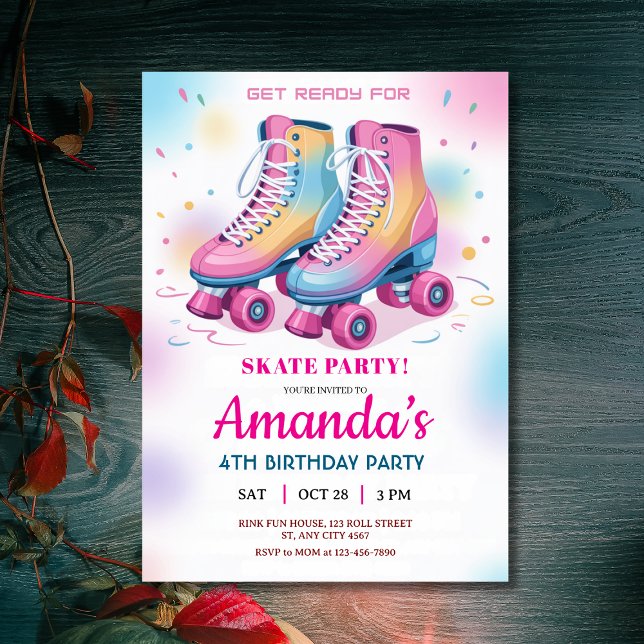 Retro Rainbow Roller Skate Birthday Party Invitation (Retro Rainbow Roller Skate Birthday Party Invitation
)